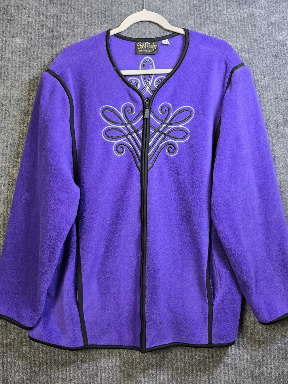 Bob Mackie Jacket Womens 2X Purple Fleece Full Zip Pockets Wearable Art